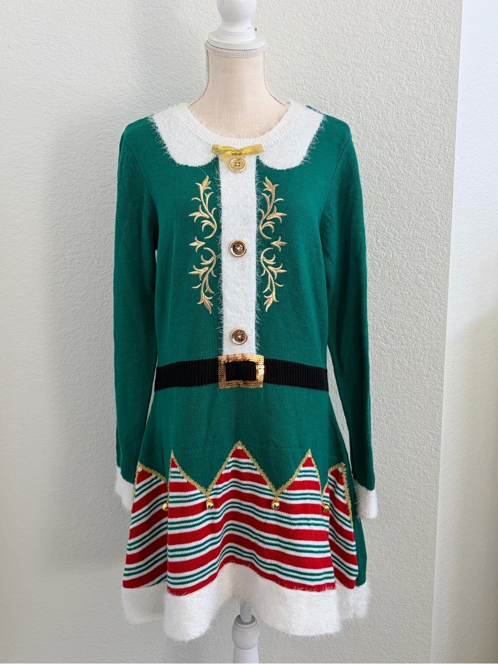 Born Famous Green Christmas Holiday Elf Sweater Dress Sz XXL